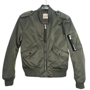 SAM New York Olive Green Nylon Bomber Jacket MA1 Inspired Womens L